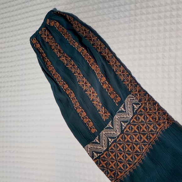 American Eagle Women's Top Long Sleeve Embroidered Dusty Blue/Cream Size Large - Picture 14 of 15